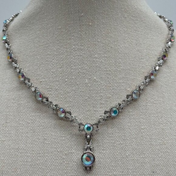Nolan Miller Glamour Collection Roxanne AB Rhinestone Silver Tone Necklace